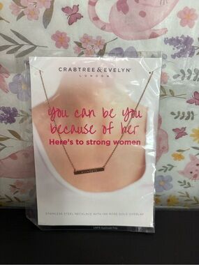 Crabtree & Evelyn Rose Gold 'Strength' Bar Necklace made of stainless steel New